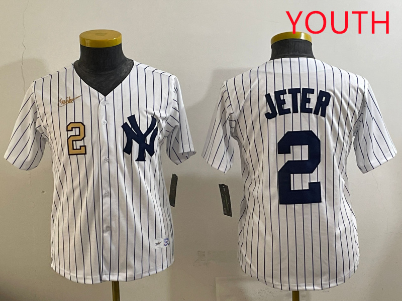 Youth New York Yankees #2 Jeter White 2025 Nike MLB jersey style 3->youth mlb jersey->Youth Jersey